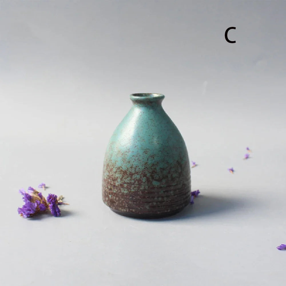Wabi-Sabi Ceramic Bud Vase, teal glaze shape C