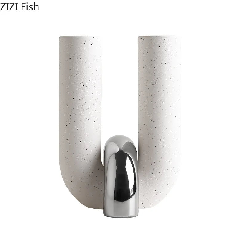 U-Shaped Ceramic Vase in white