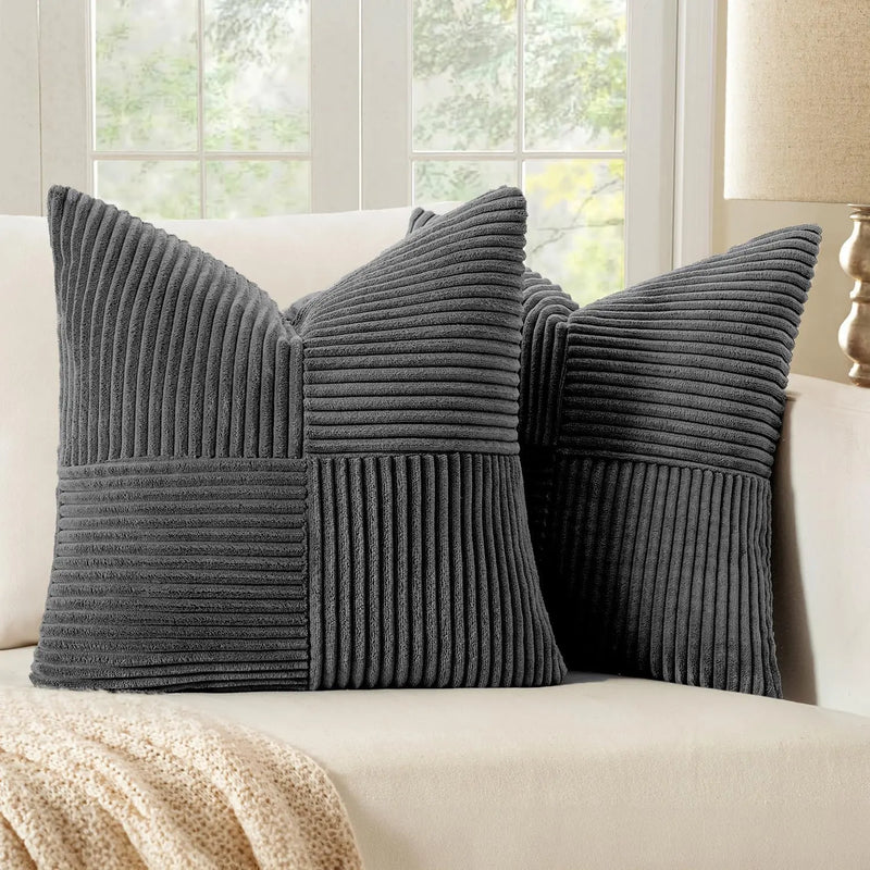 Dark Gray corduroy pillow covers on a sofa
