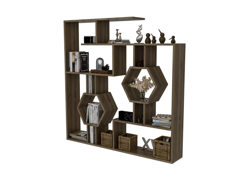 Dark walnut Tamara geometric bookcase, product view