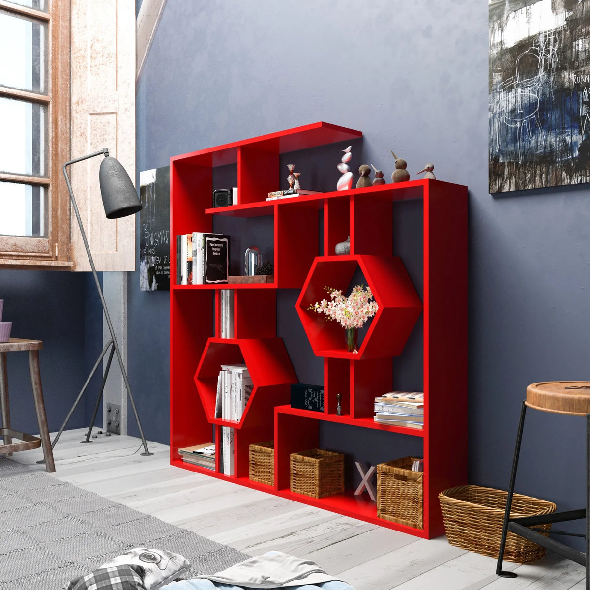 Red Tamara geometric bookcase