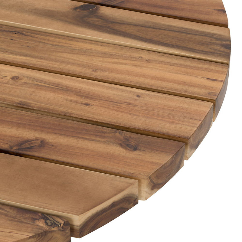Acacia wood grain on tabletop slats, close-up