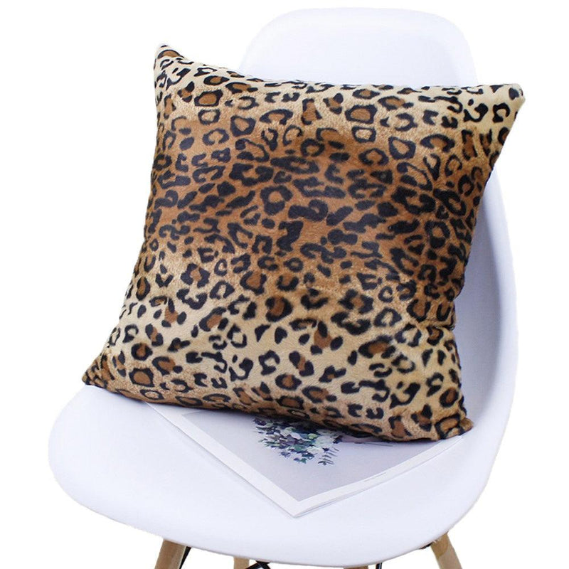 Plush leopard print pillow cover, front view