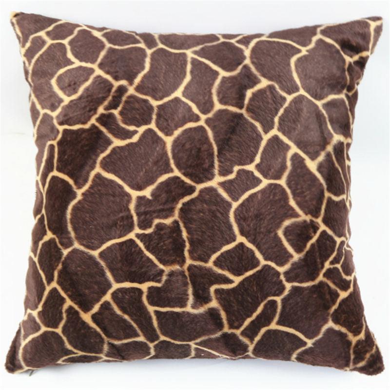 Plush giraffe print pillow cover, front view
