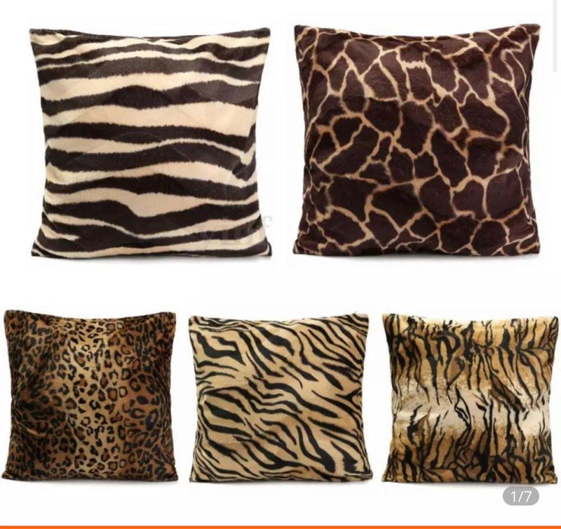 Plush zebra and giraffe print pillow cover set
