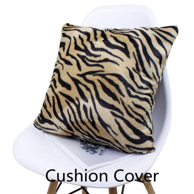 Plush tiger stripe pillow cover, front view