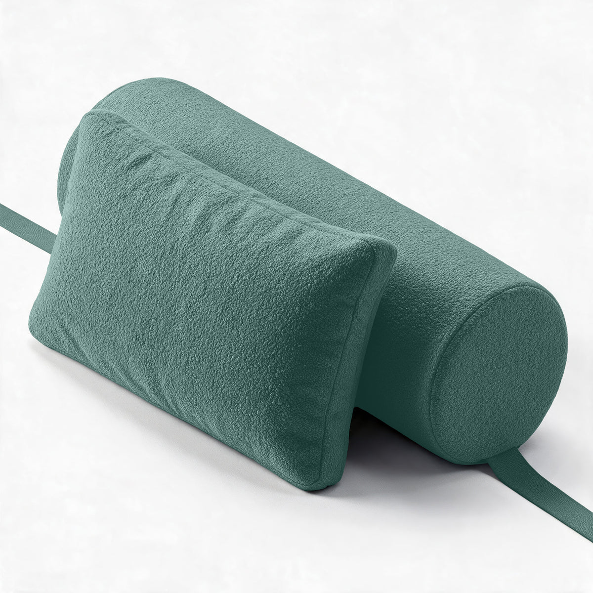 Avida Bolster and Pillow Refresh together in Green Boucle