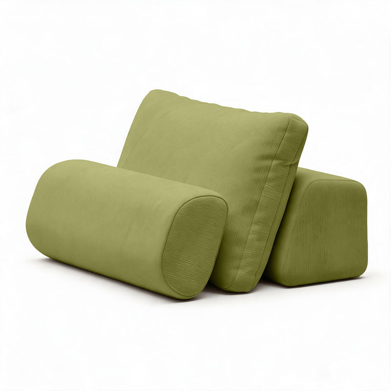 Balshan weighted back, pillow and bolster together in Olive Green Microvelvet