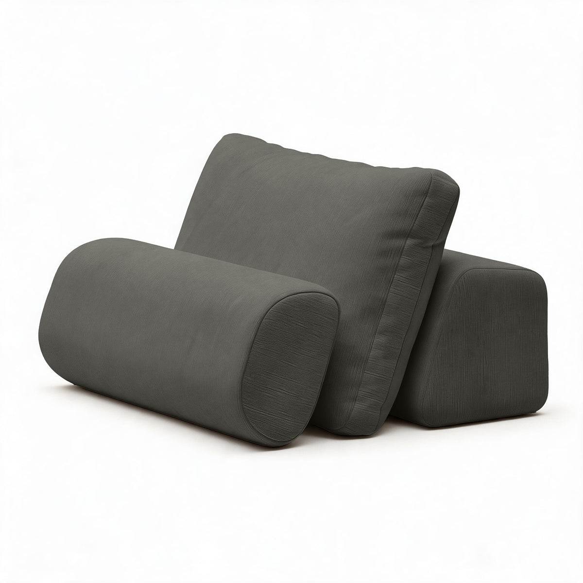 Balshan weighted back, pillow and bolster together in Dark Gray Microvelvet