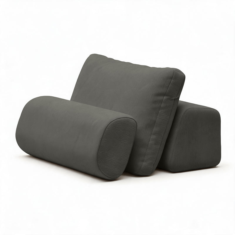 Balshan weighted back, pillow and bolster together in Dark Gray Microvelvet