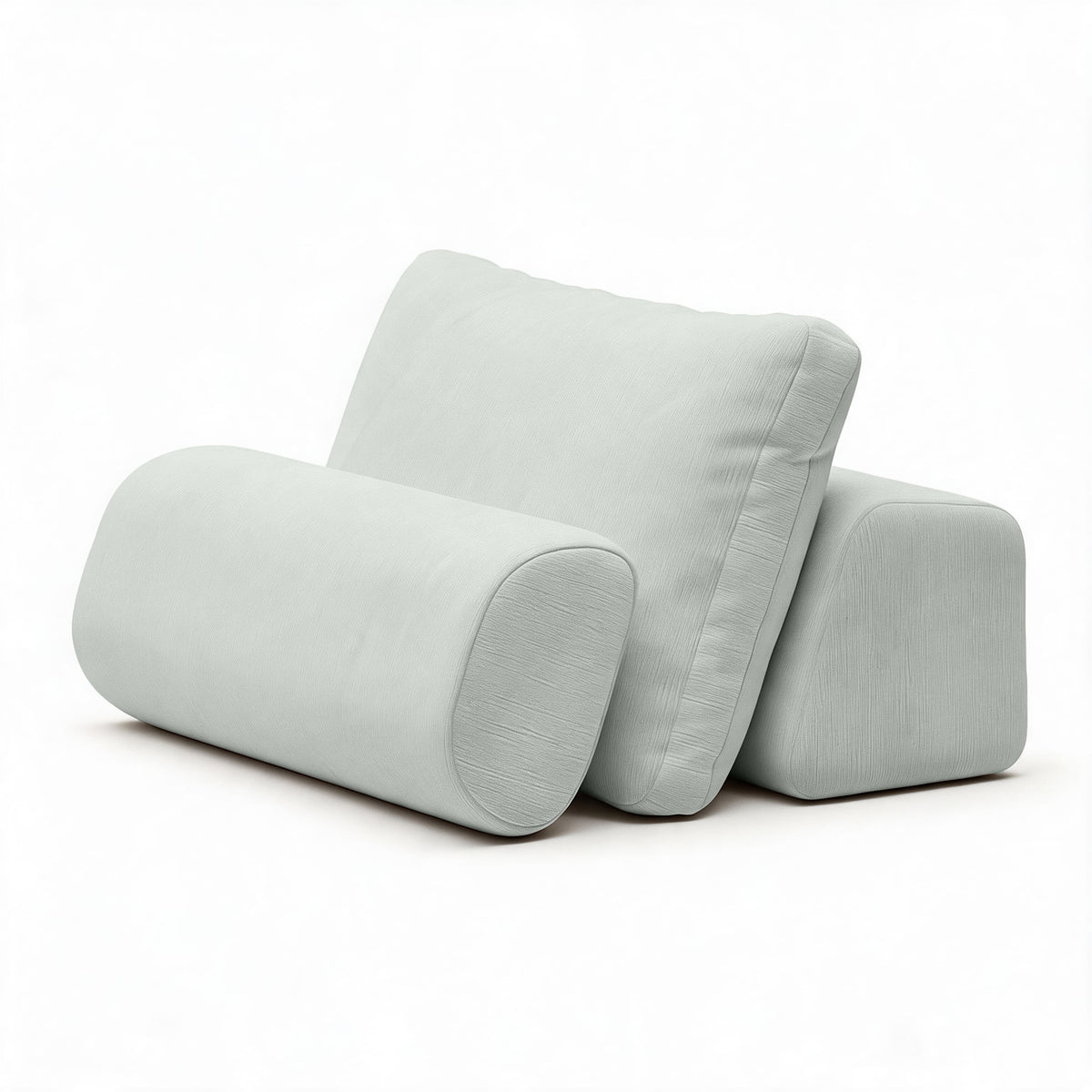 Balshan weighted back, pillow and bolster together in Sage Gray Microvelvet