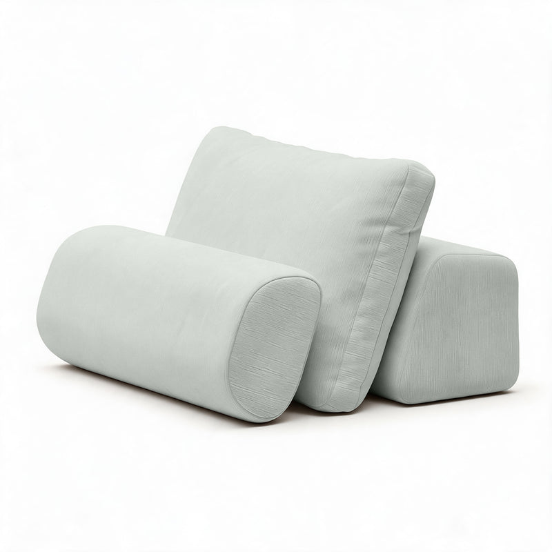 Balshan weighted back, pillow and bolster together in Sage Gray Microvelvet