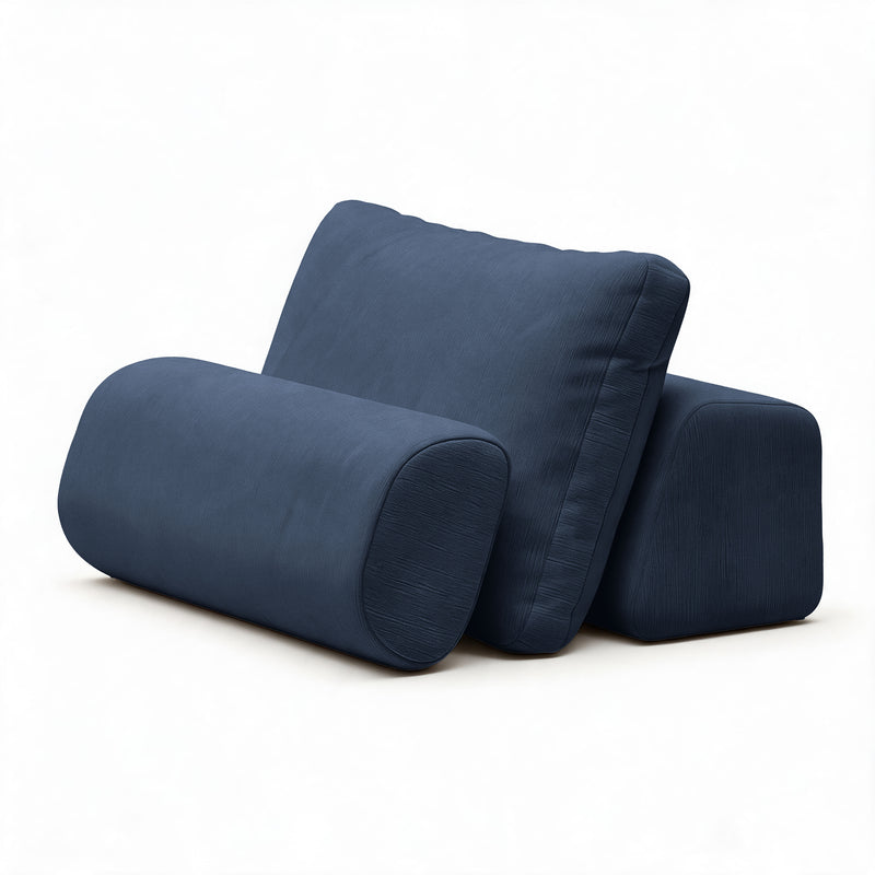 Balshan weighted back, pillow and bolster together in Indigo Microvelvet