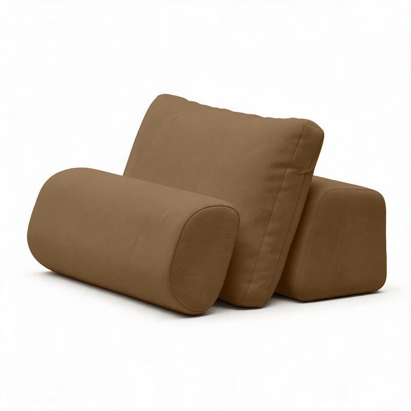 Balshan weighted back, pillow and bolster together in Toffee Microvelvet
