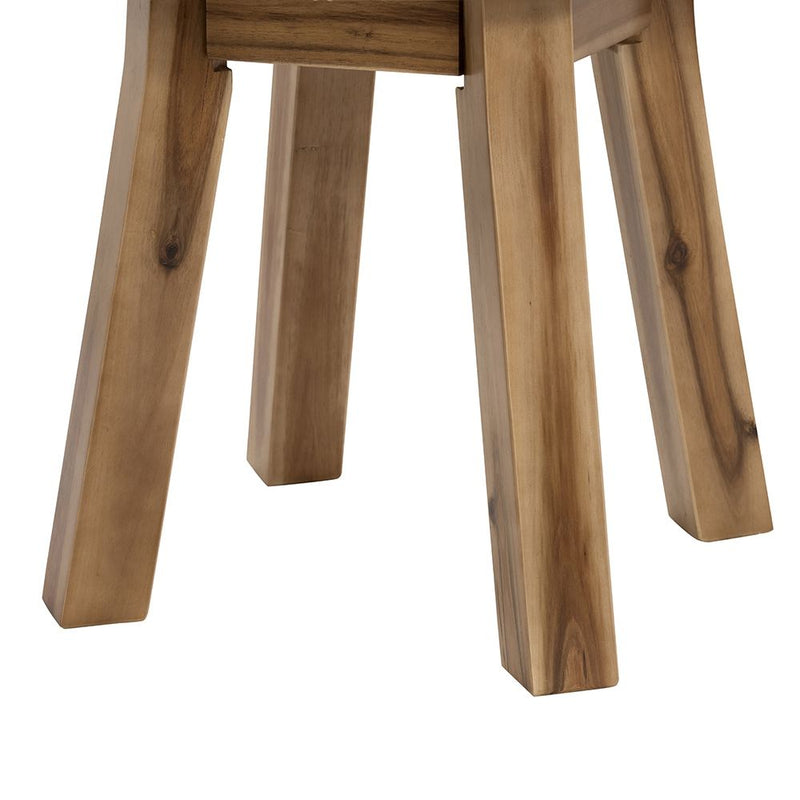 Acacia table legs, close-up