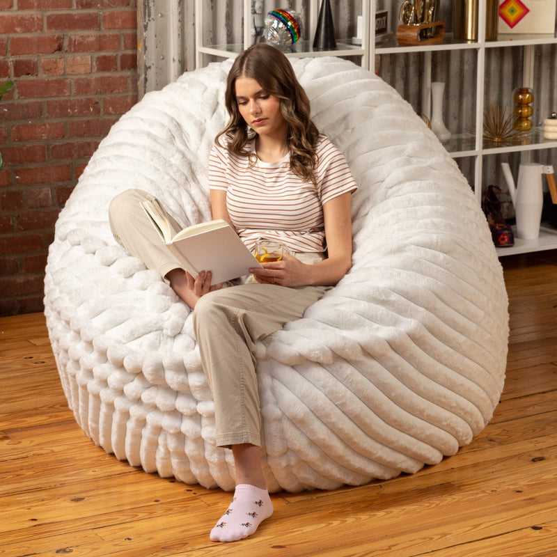 Cocoon 6 bean bag chair in Striped White Faux Fur