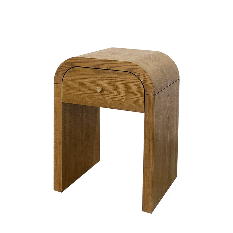 Curved Side Table with Drawer, angled view from the other side