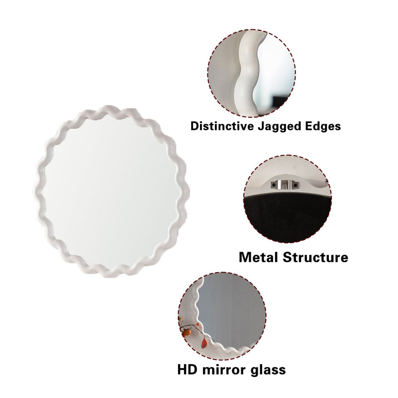 Scalloped mirror details: jagged edges, metal structure and HD mirror glass