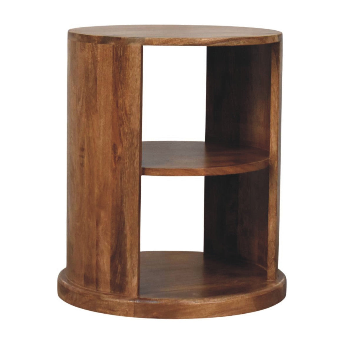 Ventura round side table with two open shelves