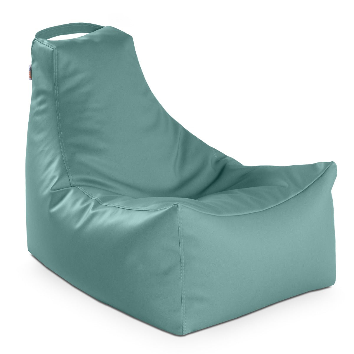 Teal bean bag chair on a white background