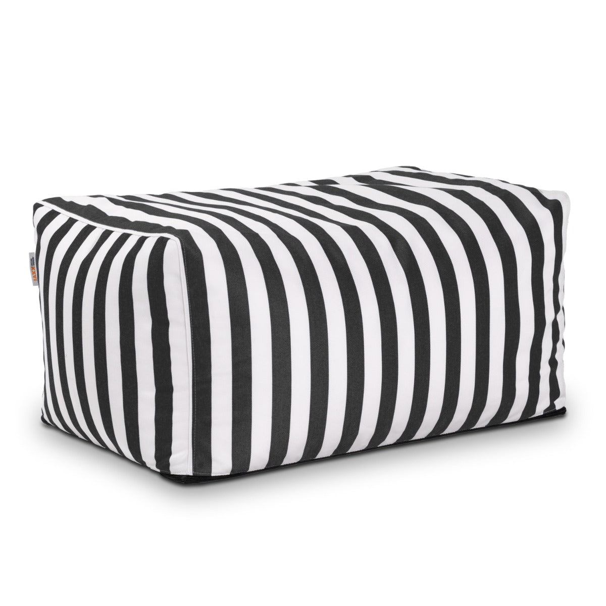 Black and white striped rectangular pillow on a white background