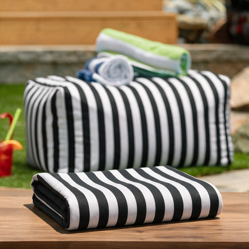 Leon Refresh™ in Black Stripes Patterned Outdoor Fabric