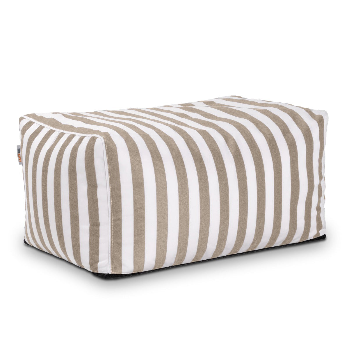 Rectangular ottoman with brown and white striped pattern on a white background