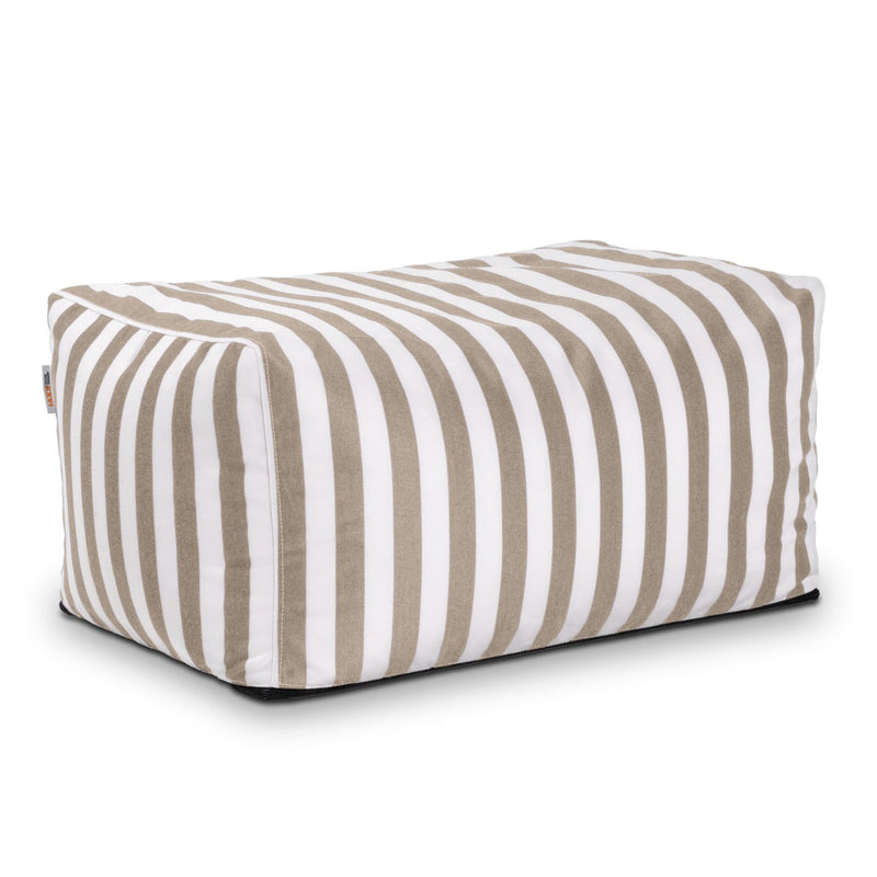 Rectangular ottoman with brown and white striped pattern on a white background