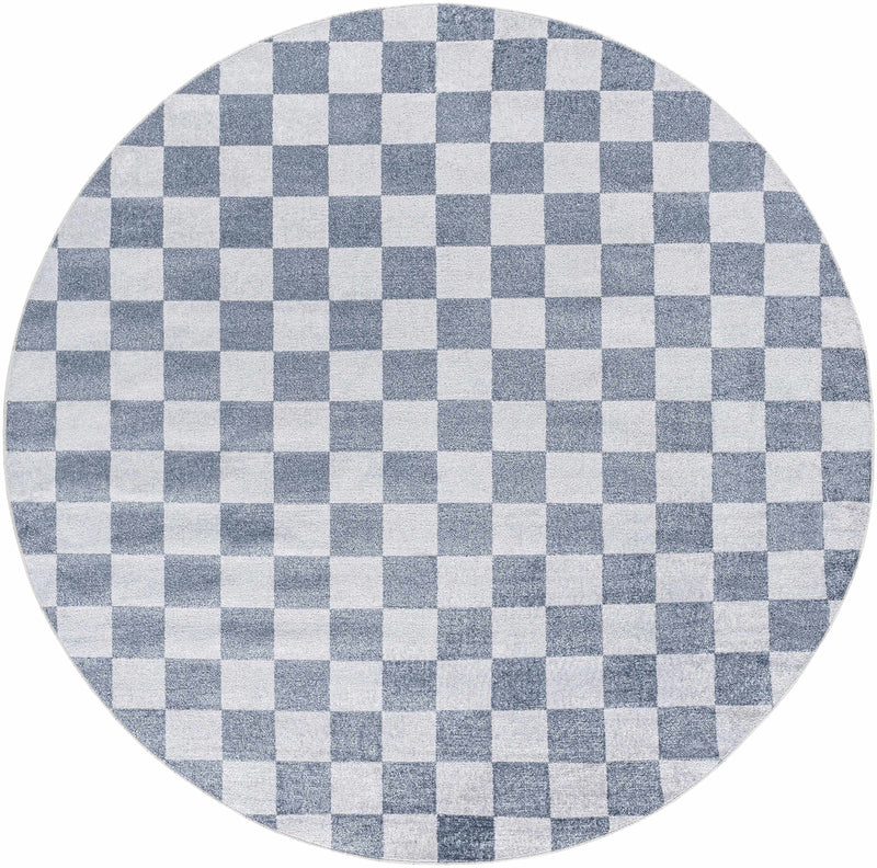 Round Alie gray checkered rug
