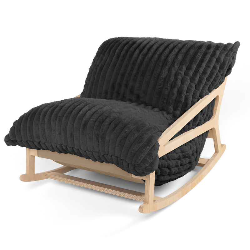 Pillow Saxx 5 Rocking Chair in Striped Black Faux Fur