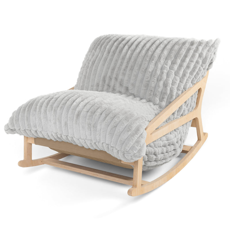 Pillow Saxx 5 Rocking Chair in Striped Gray Faux Fur
