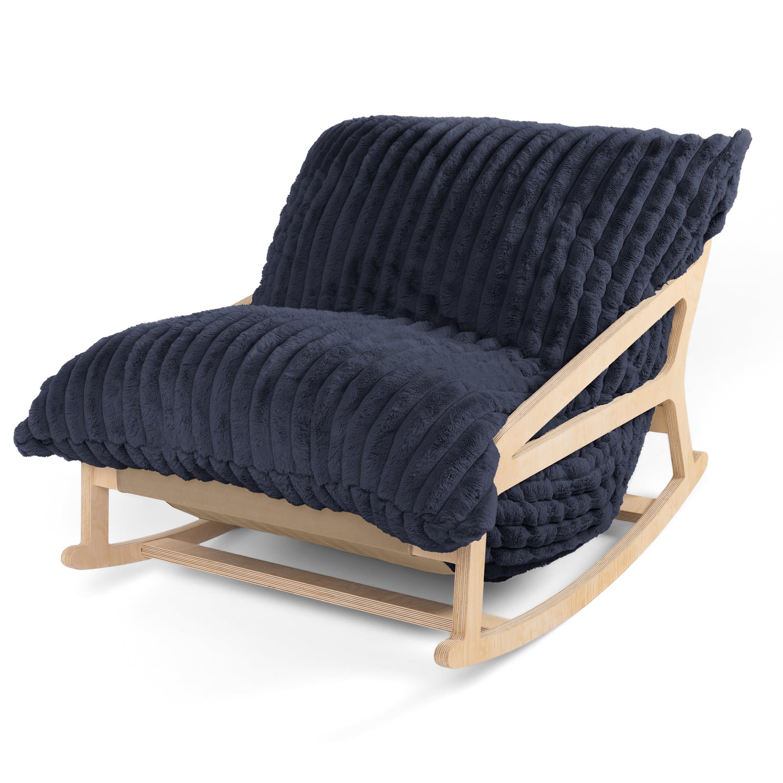 Pillow Saxx 5 Rocking Chair in Striped Navy Faux Fur