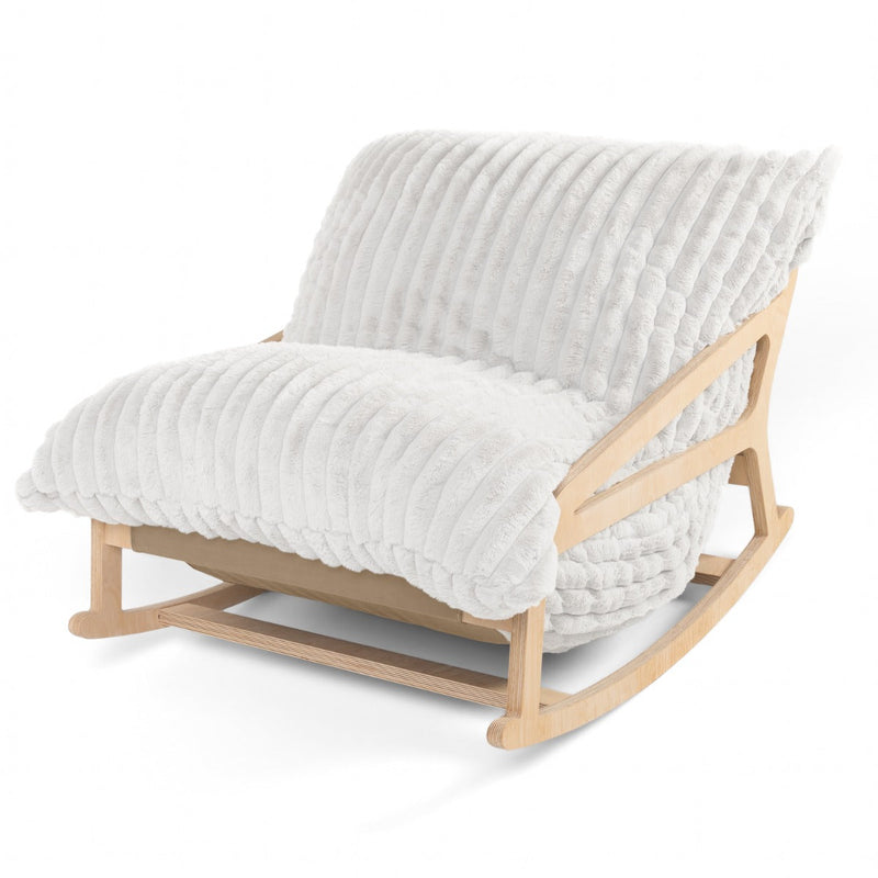 Pillow Saxx 5 Rocking Chair in Striped White Faux Fur