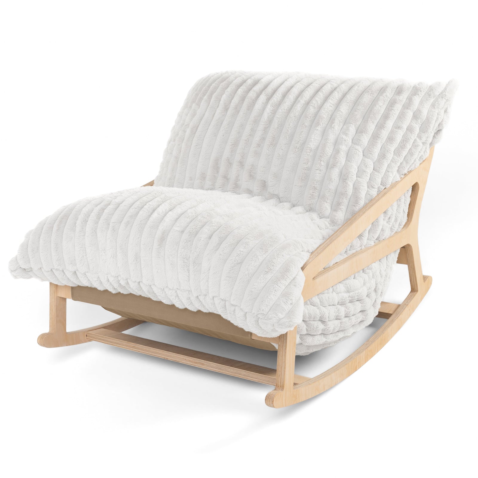Pillow Saxx 5 Rocking Chair in Striped White Faux Fur