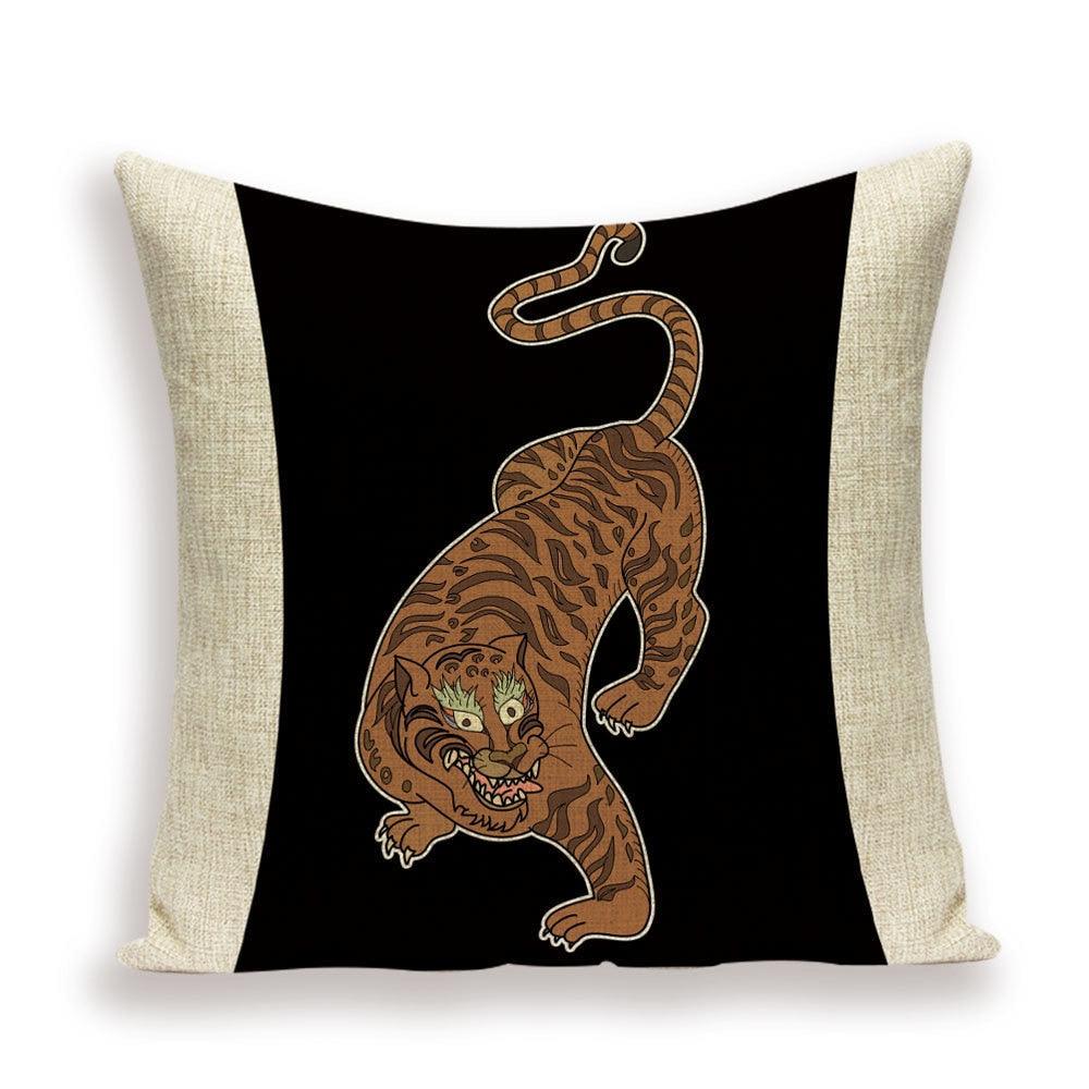 Pillow cover with a gold tiger on black