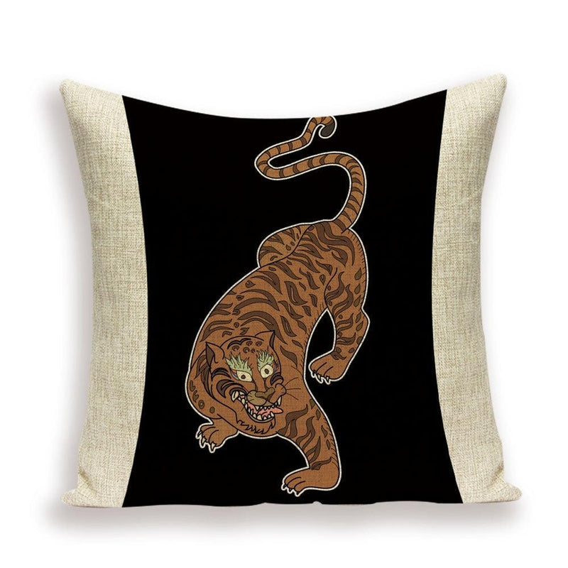 Pillow cover with a gold tiger on black