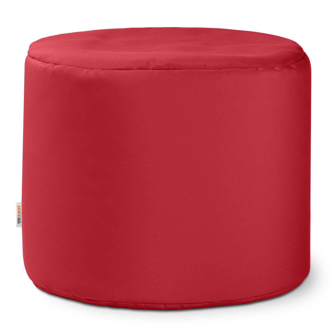 Red cylindrical ottoman on a white background