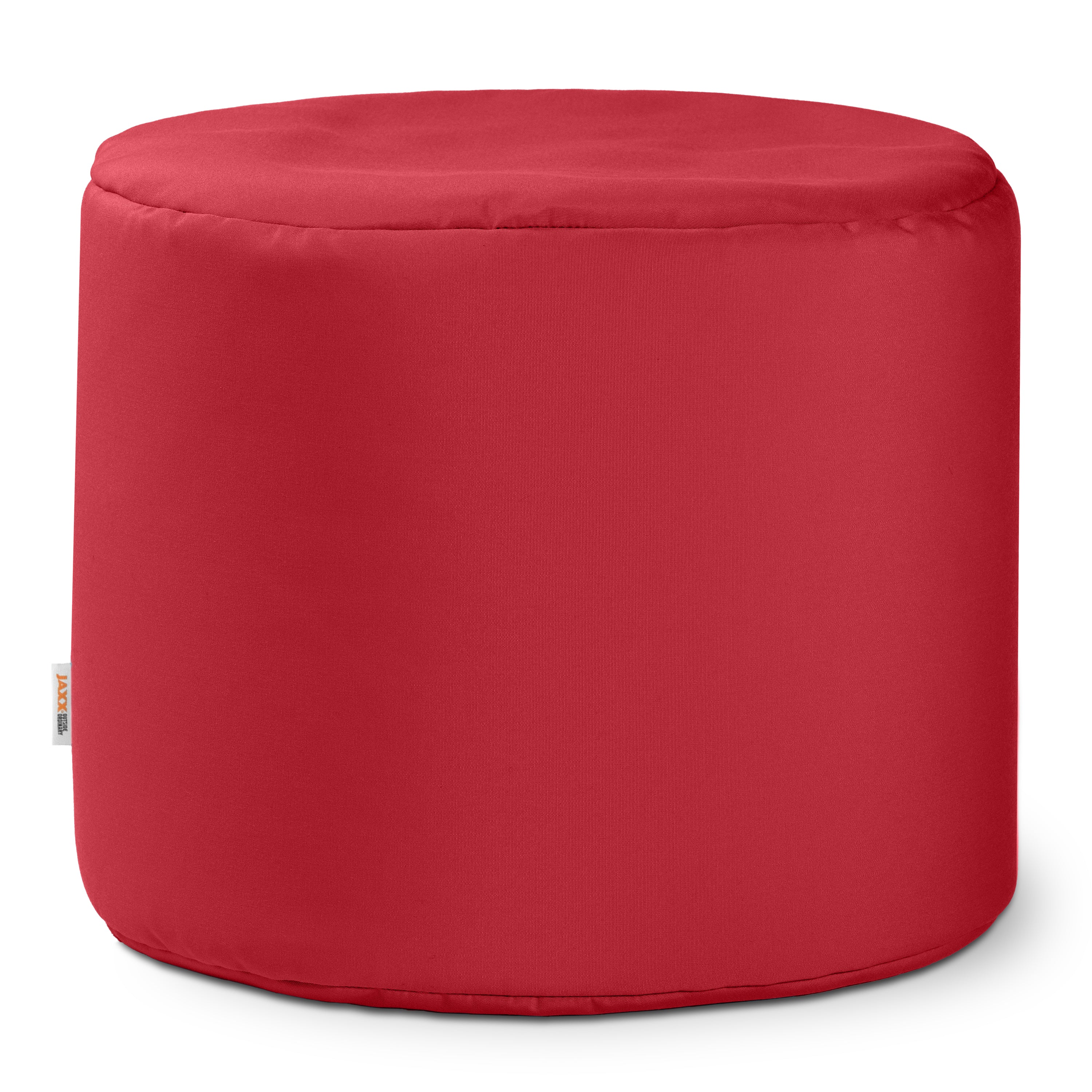 Red cylindrical ottoman on a white background