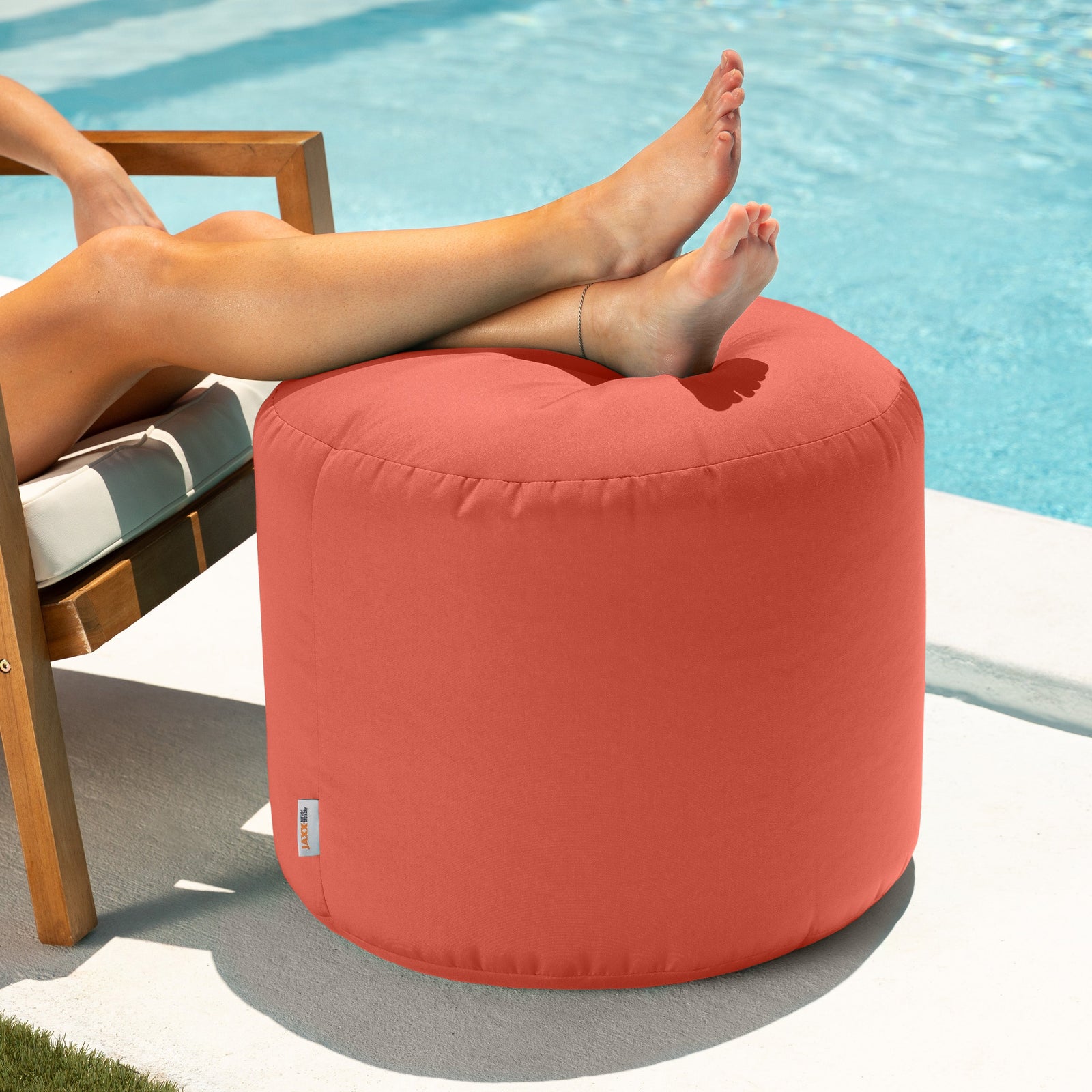 Spring outdoor ottoman flamingo red by pool