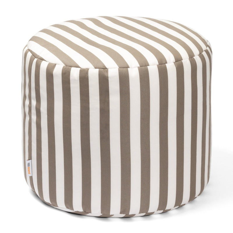 Striped ottoman with brown and white stripes on a white background