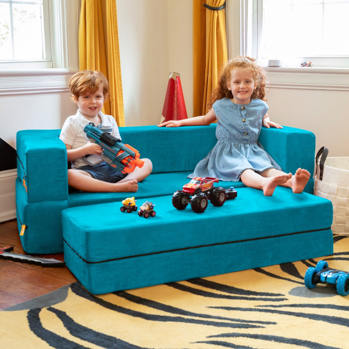 Zipline Jr Sofa in Aqua Microsuede