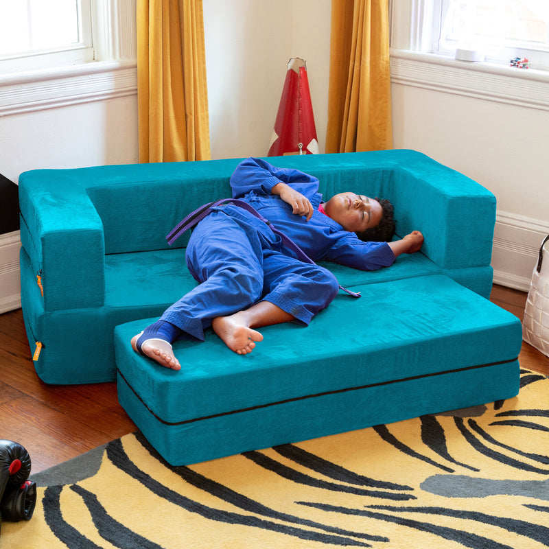 Zipline Jr Sofa in Aqua Microsuede