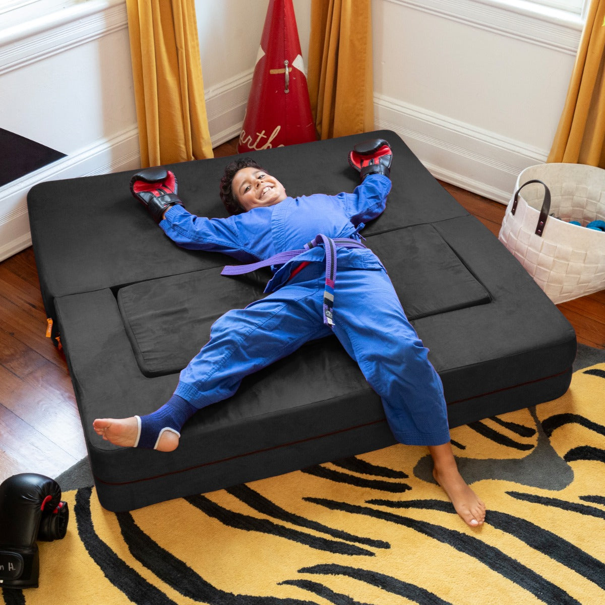 Zipline Jr Sofa in Black Microsuede