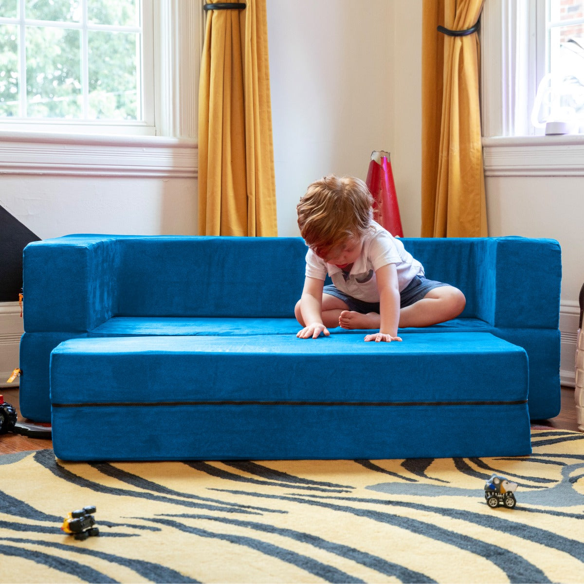 Zipline Jr Sofa in Blue Microsuede
