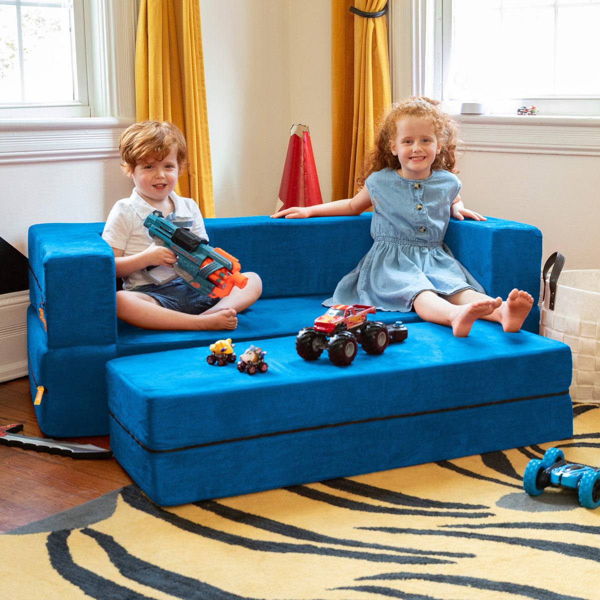 Zipline Jr Sofa in Blue Microsuede