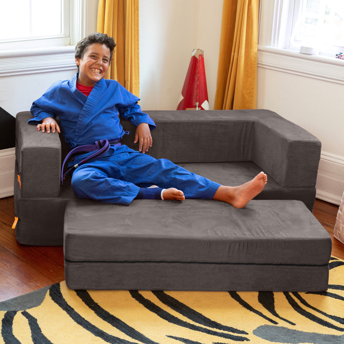 Zipline Jr Sofa in Dark Gray Microsuede