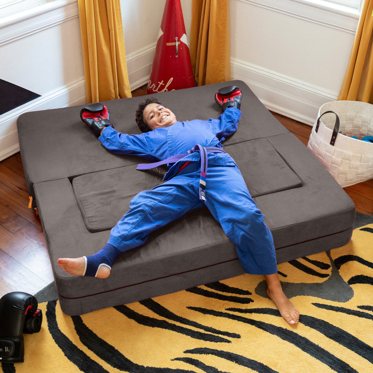 Zipline Jr Sofa in Dark Gray Microsuede