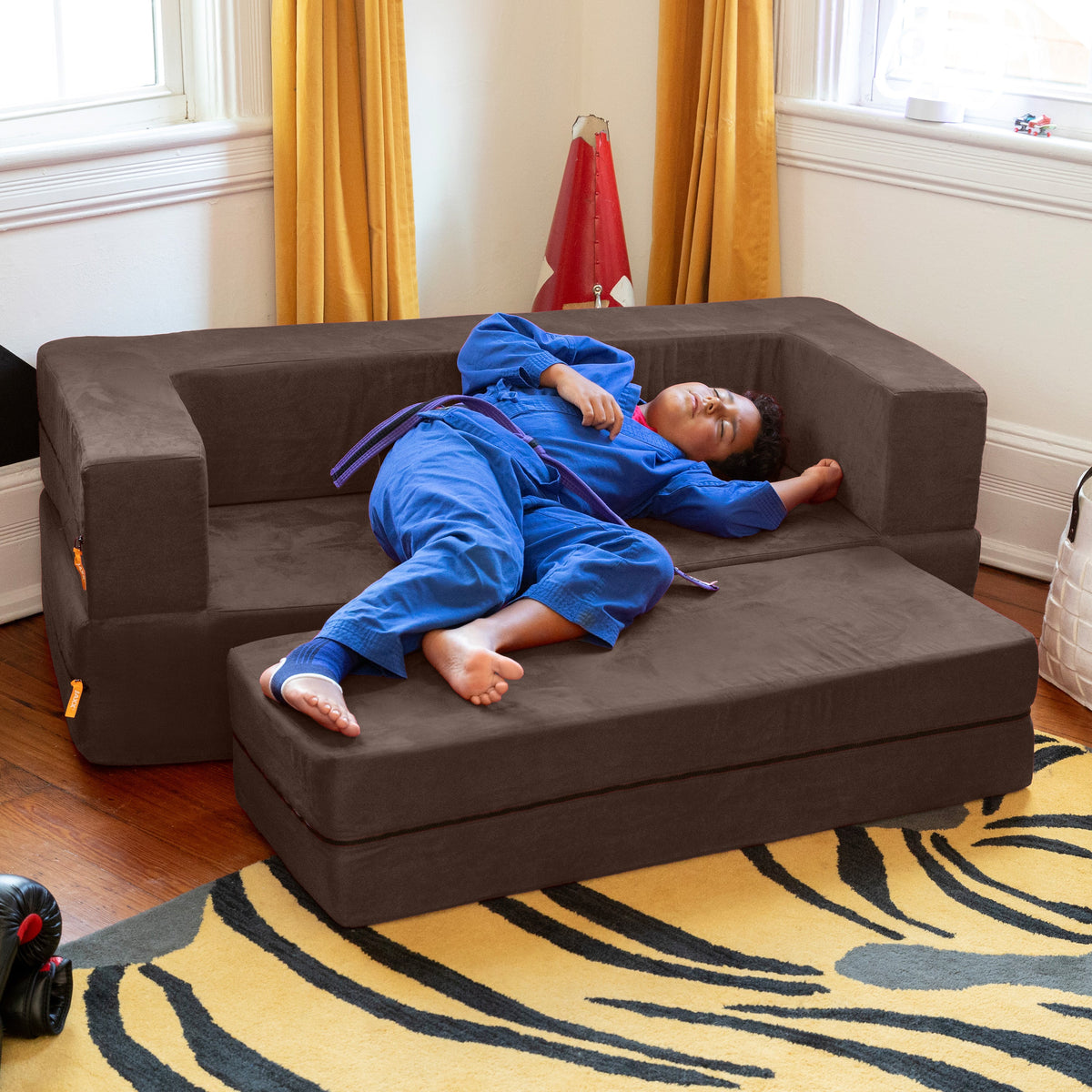 Zipline Jr Sofa in Chocolate Microsuede