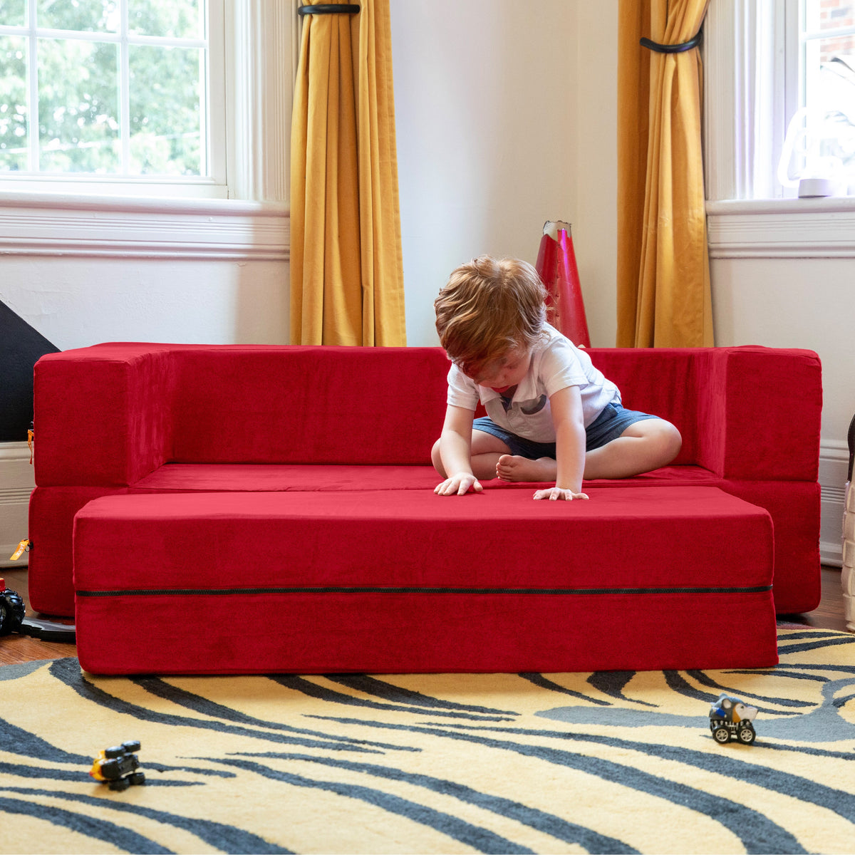 Zipline Jr Sofa in Red Microsuede