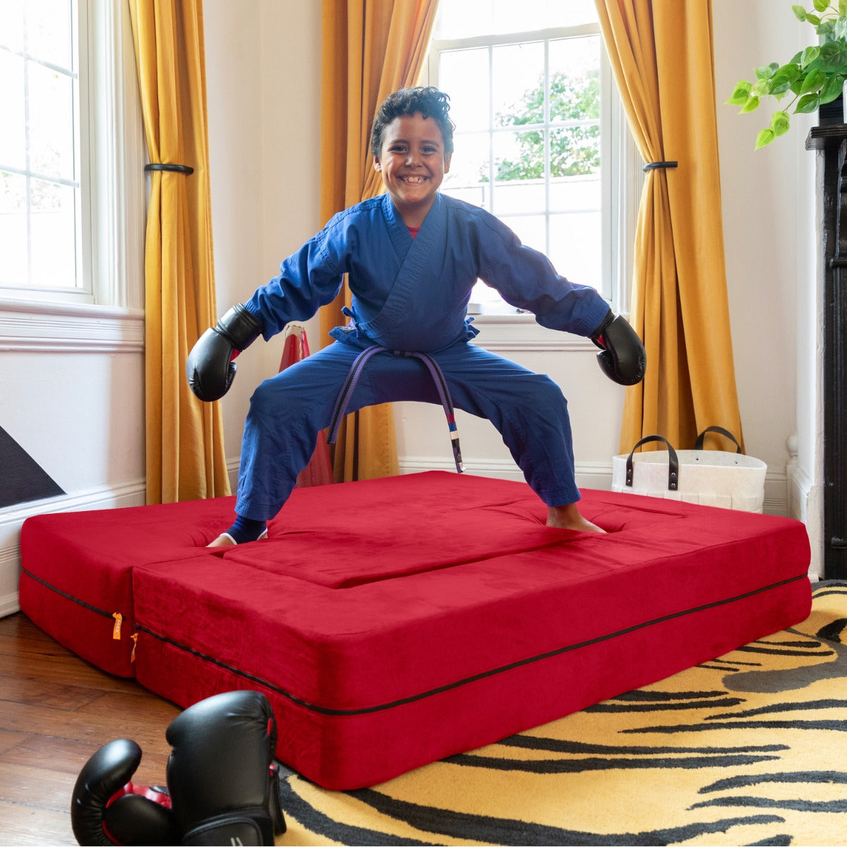 Zipline Jr Sofa in Red Microsuede